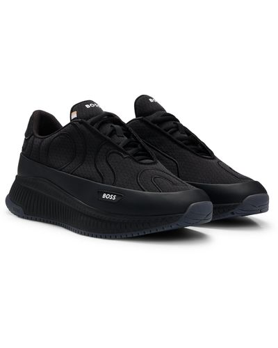 BOSS Ttnm Evo Embroidered-logo Sneakers With Rubberised Faux Leather - Black