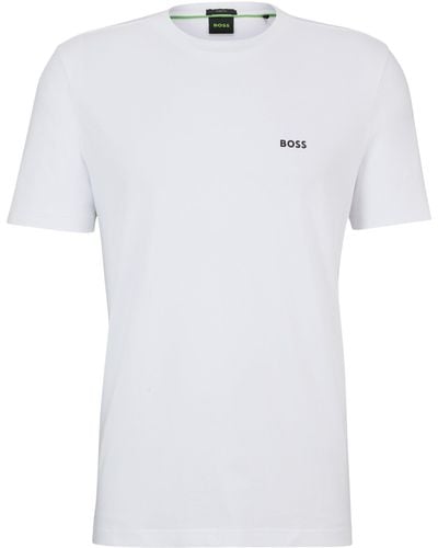 BOSS Regular-fit T-shirt Van Stretchkatoen Met Contrasterend Logo - Wit