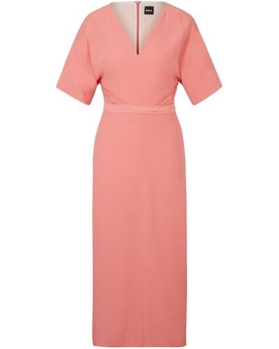 BOSS Kleid mit V-Ausschnitt und betonter Taille - Pink