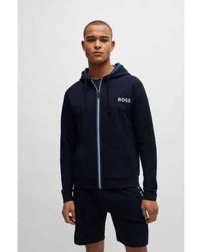 BOSS Zip-up Hoodie In French Terry With Logo Detail - Blue