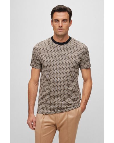 BOSS Micro-patterned-jacquard T-shirt In Cotton And Silk - Multicolor