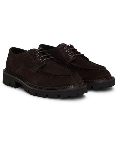 BOSS Derby Shoes In Suede With Apron Toe - Black