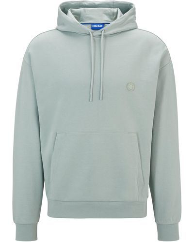 HUGO Cotton-terry Hoodie With Smiley-face Logo - Blue