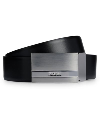 BOSS - Reversible belt in smooth and structured Italian leather