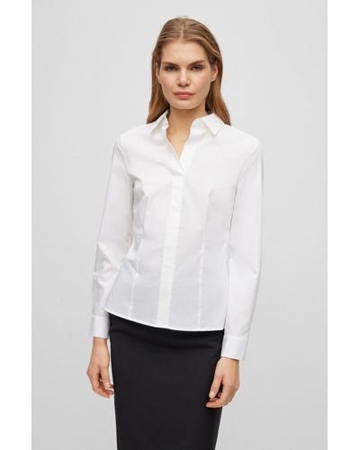 BOSS Slim-fit Blouse In An Organic-cotton Blend - White