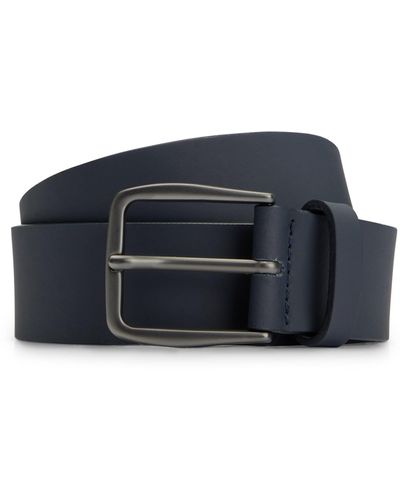 BOSS Italian-leather Belt With Tonal Buckle - Blue