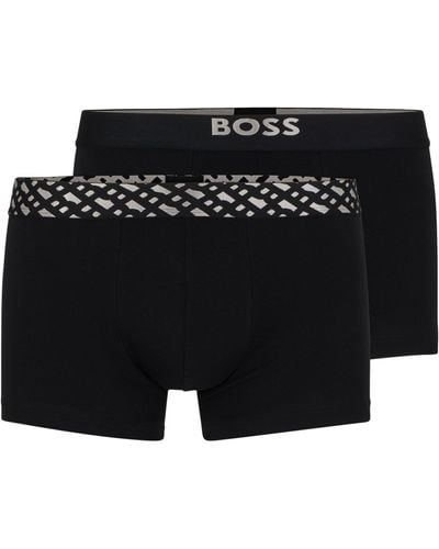 BOSS Two-pack Of Stretch-cotton Trunks With Metallic Branding - Black