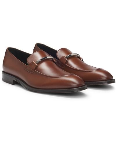 BOSS Leather Loafers With Branded Hardware - Brown