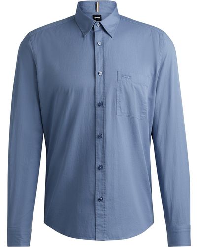 BOSS Regular-fit Shirt In Washed Cotton Twill - Blue