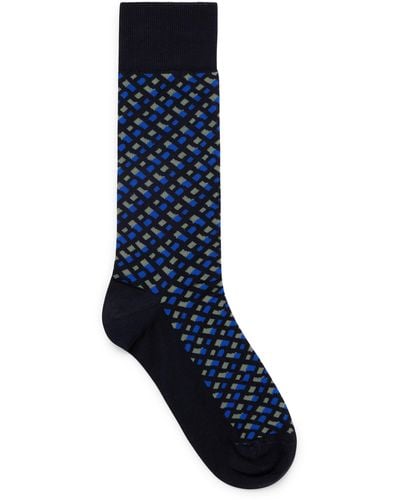 BOSS Monogram-motif Socks In A Mercerized Cotton Blend - Blue