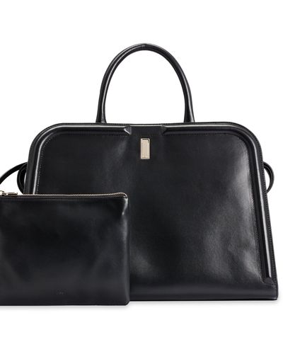 BOSS Leather Tote Bag With Detachable Pouch - Black