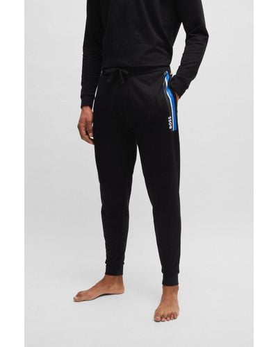 BOSS Cotton-terry Tracksuit Bottoms With Stripes And Logo - Black