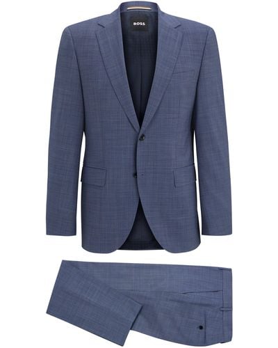 BOSS Regular-Fit Anzug aus fein gemustertem Woll-Mix - Blau