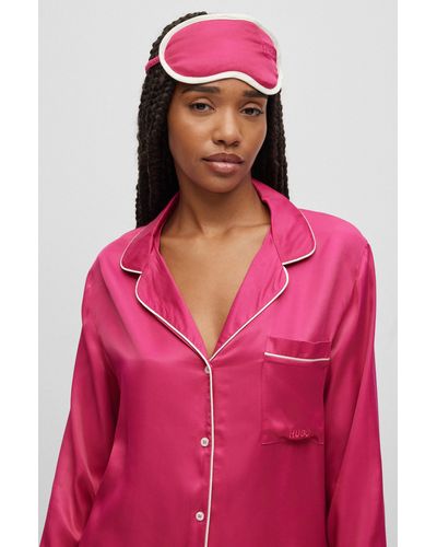 HUGO Relaxed-fit Satin Pajamas With Contrast Piping - Pink