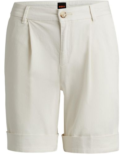 BOSS Relaxed-Fit Shorts aus Stretch-Baumwolle mit hohem Bund - Weiß