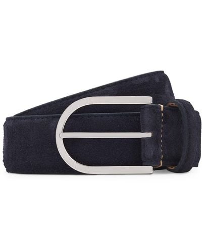 BOSS Italian-suede Belt With Rounded Brass Buckle - Blue