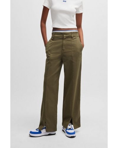 HUGO Relaxed-fit Trousers In Stretch-cotton Twill - Green