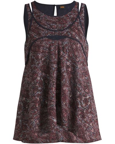 BOSS Regular-fit Sleeveless Blouse With Overlapping Detail - Brown