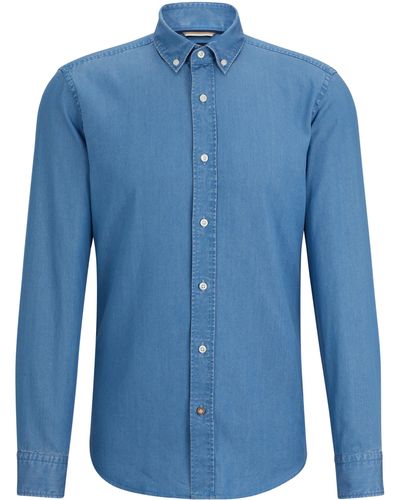 BOSS Casual-fit Overhemd Met Buttondownkraag - Blauw
