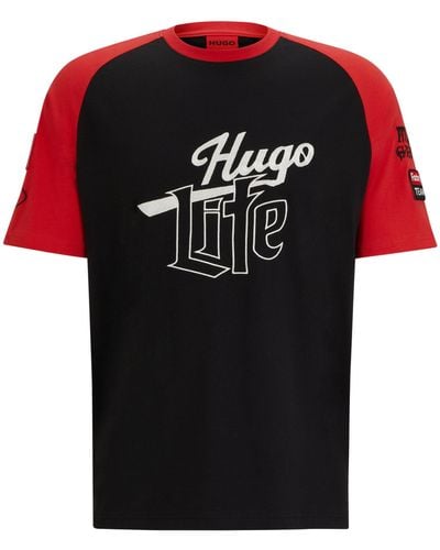 HUGO T-shirt Van Katoenen Jersey Met Logo-artwork - Zwart