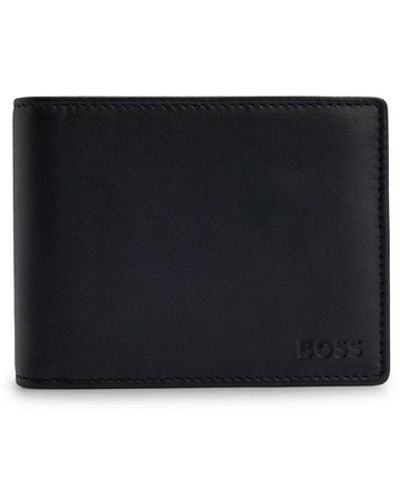 BOSS Leather Trifold Wallet With Emed Logo And Coin Pocket - Black