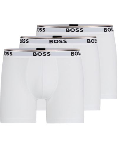 BOSS Three-pack Of Stretch-cotton Boxer Briefs With Logos - White