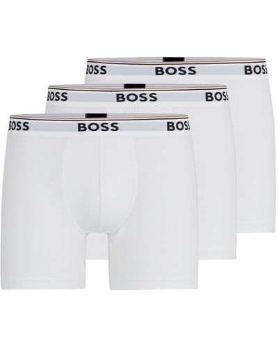 BOSS Lot de trois boxers longs en coton stretch avec logos - Blanc