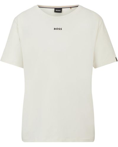 BOSS T-shirt del pigiama in cotone elasticizzato con logo stampato - Bianco