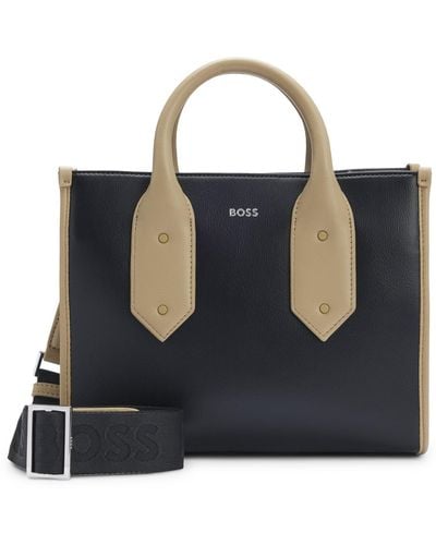 BOSS Two-tone Faux-leather Tote Bag With Signature Details - Black
