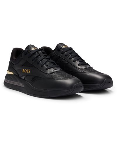 BOSS by HUGO BOSS Sneakers aus verschiedenen Materialien wie Leder und Monogramm-Jacquard - Schwarz