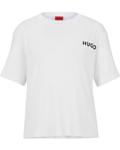 HUGO Relaxed-Fit Pyjama-Shirt mit Logo-Print - Weiß
