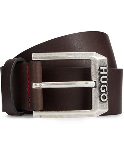 HUGO Ledergürtel mit Dornschließe und Logo-Details - Braun