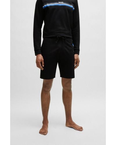 BOSS Drawstring Shorts In French Terry With Stripes And Logo - Black