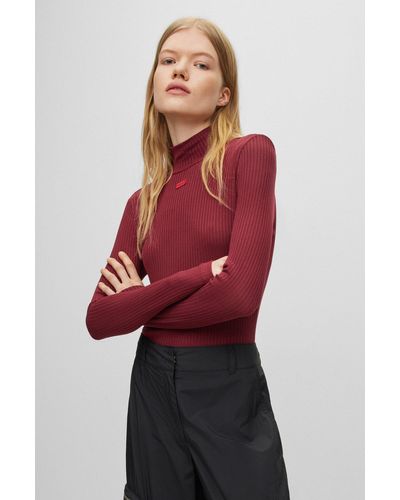 HUGO - Mock-neck jumpsuit with belted waist