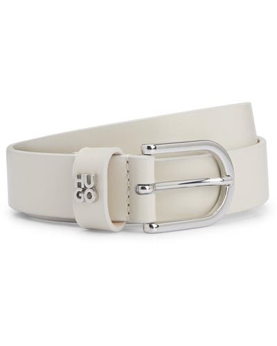 HUGO Italian-leather Belt With Stacked-logo Hardware Trim - White