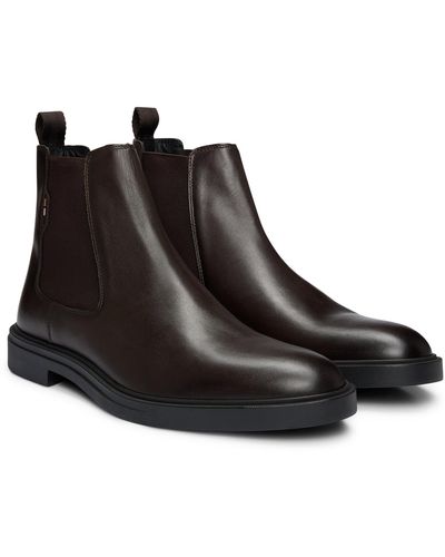 BOSS Leather Chelsea Boots With Signature-stripe Detail - Brown
