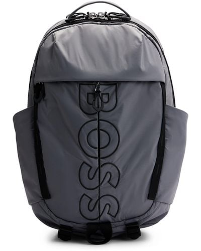 BOSS Coated-velour Multi-pocket Backpack With Outline Logo - Gray