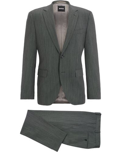 BOSS Filigran gemusterter Regular-Fit Anzug aus knitterfreiem Gewebe - Grau