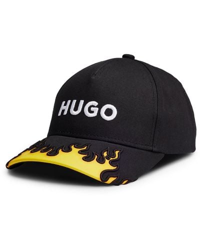 HUGO Casquette en twill de coton avec flamme en 3D et logo brodé - Noir