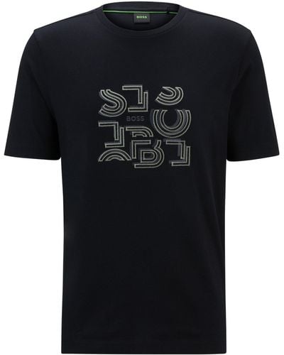 BOSS Regular-fit T-shirt Van Katoenen Jersey Met Typografische Print - Zwart