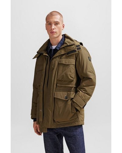 BOSS Mixed-material Hooded Jacket With Water-repellent Finish - Green