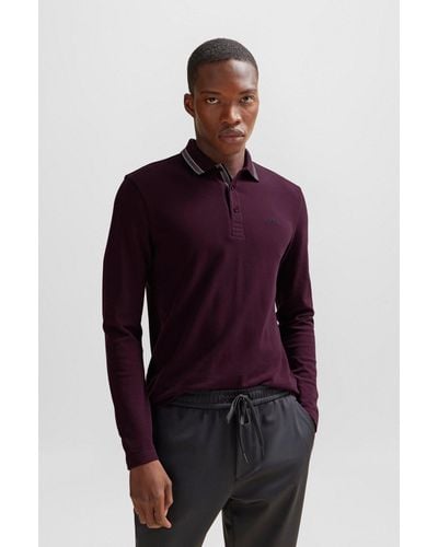 BOSS Cotton-piqué Polo Shirt With Contrast Logo - Purple