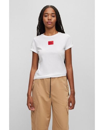 HUGO Slim-fit Cotton T-shirt With Logo Label - White