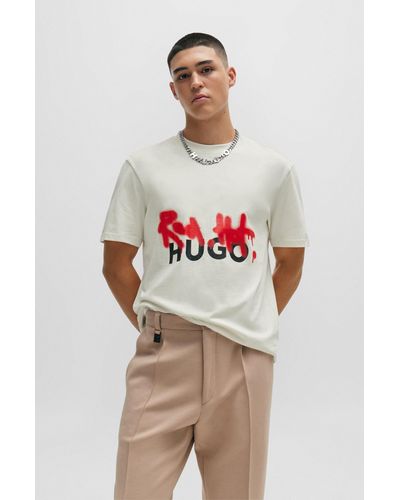 HUGO T-shirt Relaxed Fit en coton à motif artistique imprimé effet graffiti - Multicolore