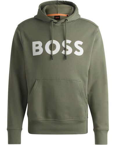 BOSS Relaxed-Fit Hoodie aus Baumwoll-Terry mit Kontrast-Logo - Grün