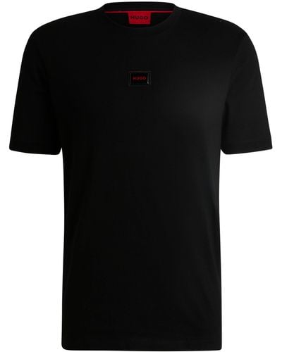HUGO T-Shirt aus Baumwoll-Jersey mit gummiertem Logo-Etikett - Schwarz