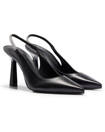 HUGO Nappa-leather Court Shoes With Crystal Slingback Strap - Black