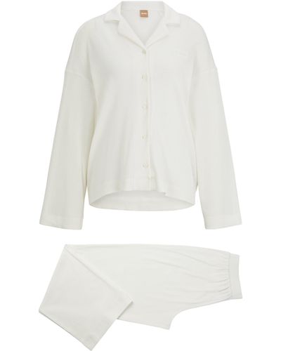 BOSS Pyjama en coton côtelé à logo brodé - Blanc