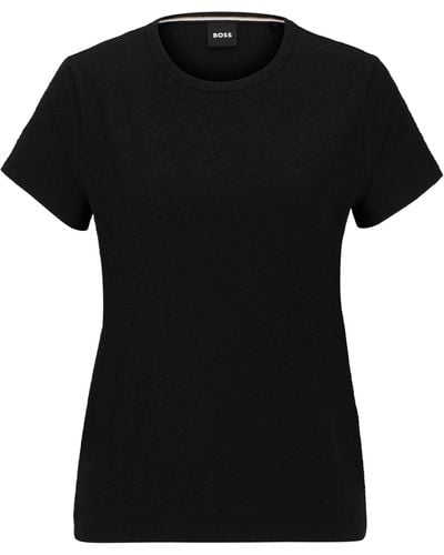 BOSS T-shirt Van Een Katoenmix Met Gebreide 3d-monogrammen - Zwart