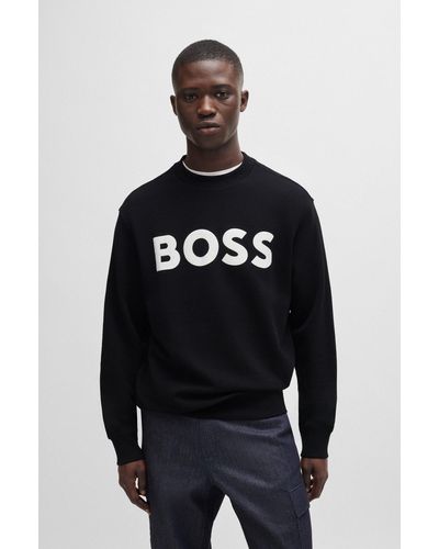 BOSS Relaxed-fit Cotton-terry Sweatshirt With Rubber-print Logo - Black